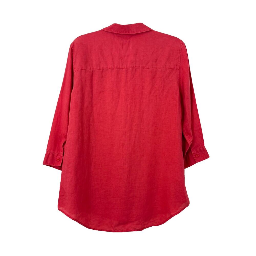 CHICO'S Non Iron Linen Button Up Shirt 2 L Coral Pink Top Great Condition B7 - Picture 2 of 5